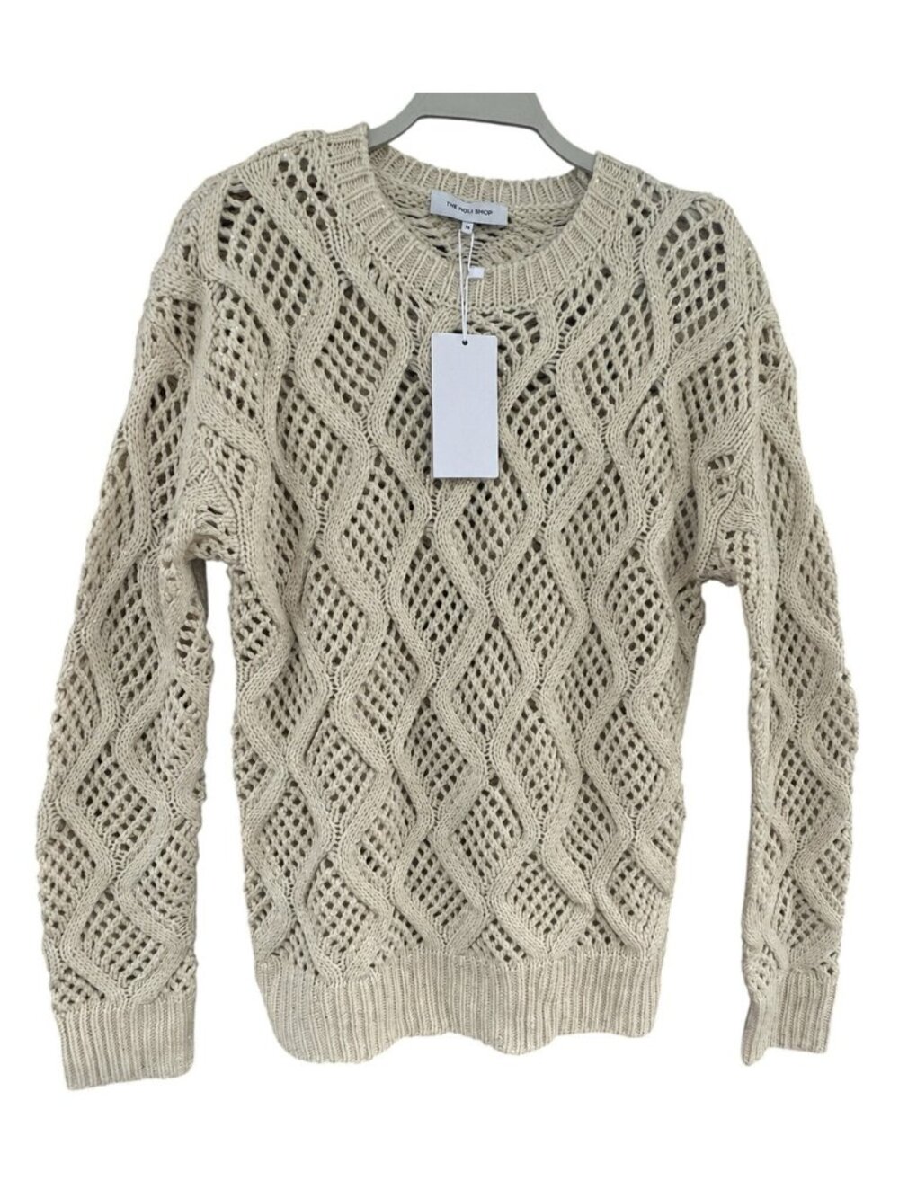 The Noli Shop Cable Knit Crewneck Sweater Pearl Sequin Womens Medium NWT